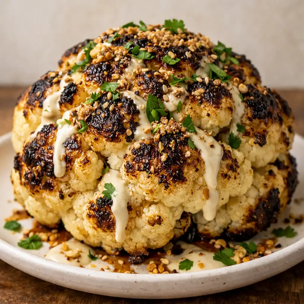 Roasted cauliflower with tahini and dukkah